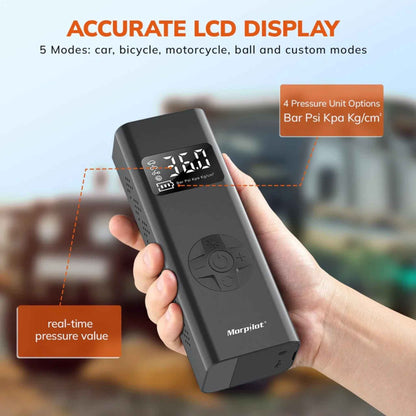 Portable Tire Inflator Air Compressor – 150 PSI Cordless Electric Air Pump with LCD Display, LED Light & 12V DC Power