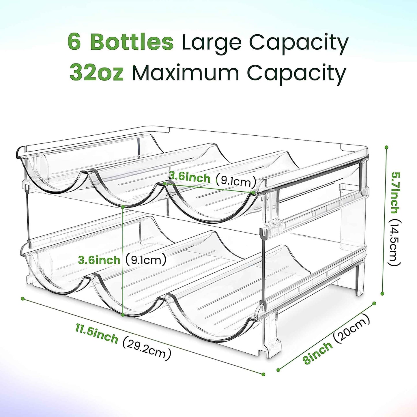 Stackable Water Bottle Organizer for Cabinet – 2 Pack BPA-Free Bottle Storage Rack for Pantry & Refrigerator – Space Saving Kitchen Storage Holder