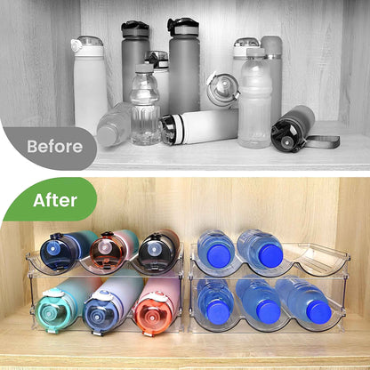 Stackable Water Bottle Organizer for Cabinet – 2 Pack BPA-Free Bottle Storage Rack for Pantry & Refrigerator – Space Saving Kitchen Storage Holder