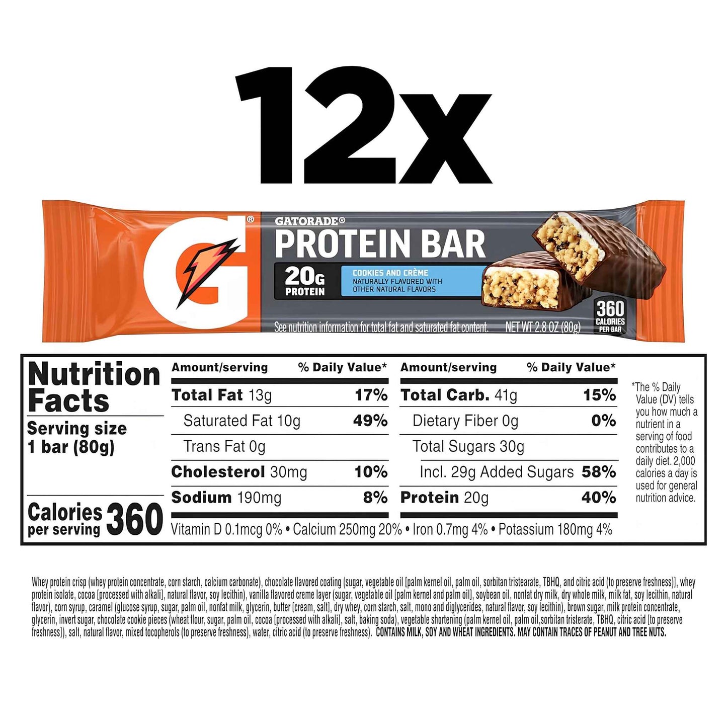 Whey Protein Bars Cookies & Crème – 20g Protein High Protein Snack Bars (Pack of 12) – Post Workout Recovery Energy Bars