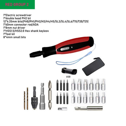 Electric Screwdriver Cordless 2000Mah Rechargeable Battery Power Tools Set Manual and Automatic Integrated LED Repair Tools