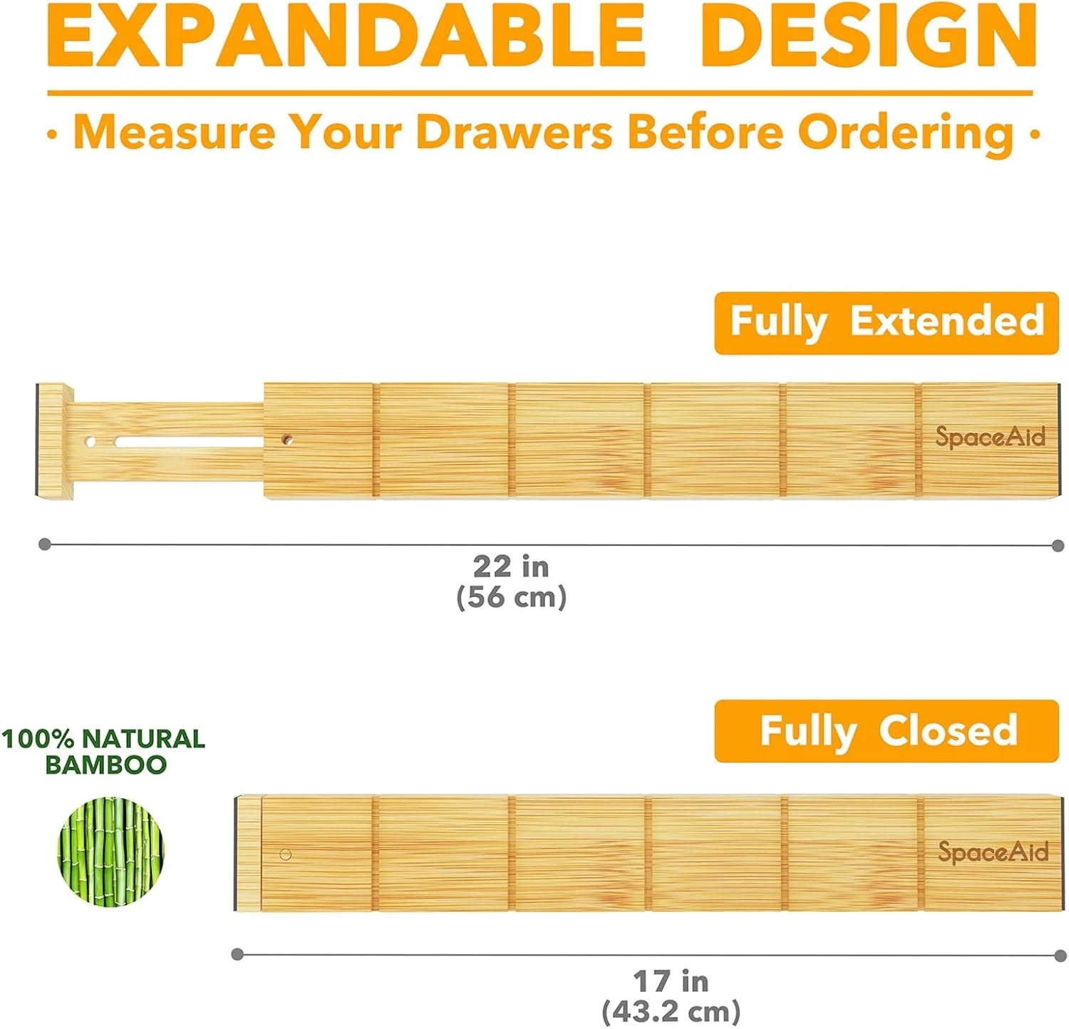Bamboo Kitchen Organizer Drawer Dividers, Expandable(17-22 In), 17"L X 0.6"W X 2.6"H