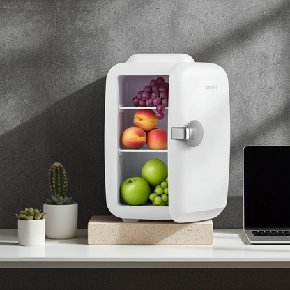 4L Mini Fridge Portable Cooler & Warmer – 6 Can Personal Refrigerator for Skincare, Cosmetics, Drinks, Food | Bedroom, Office, Car & Dorm Use (White)
