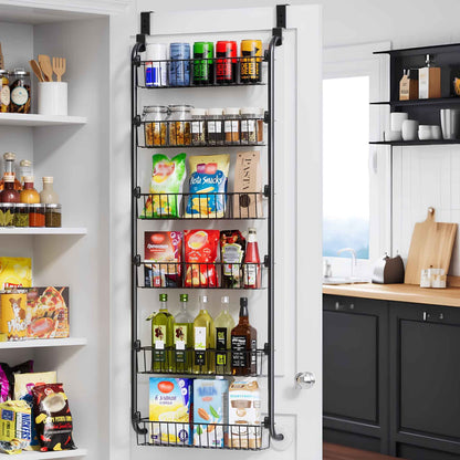 Over the Door Pantry Organizer – 6-Tier Metal Storage Rack with Adjustable Hanging Baskets