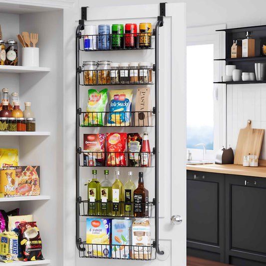 Over the Door Pantry Organizer – 6-Tier Metal Storage Rack with Adjustable Hanging Baskets